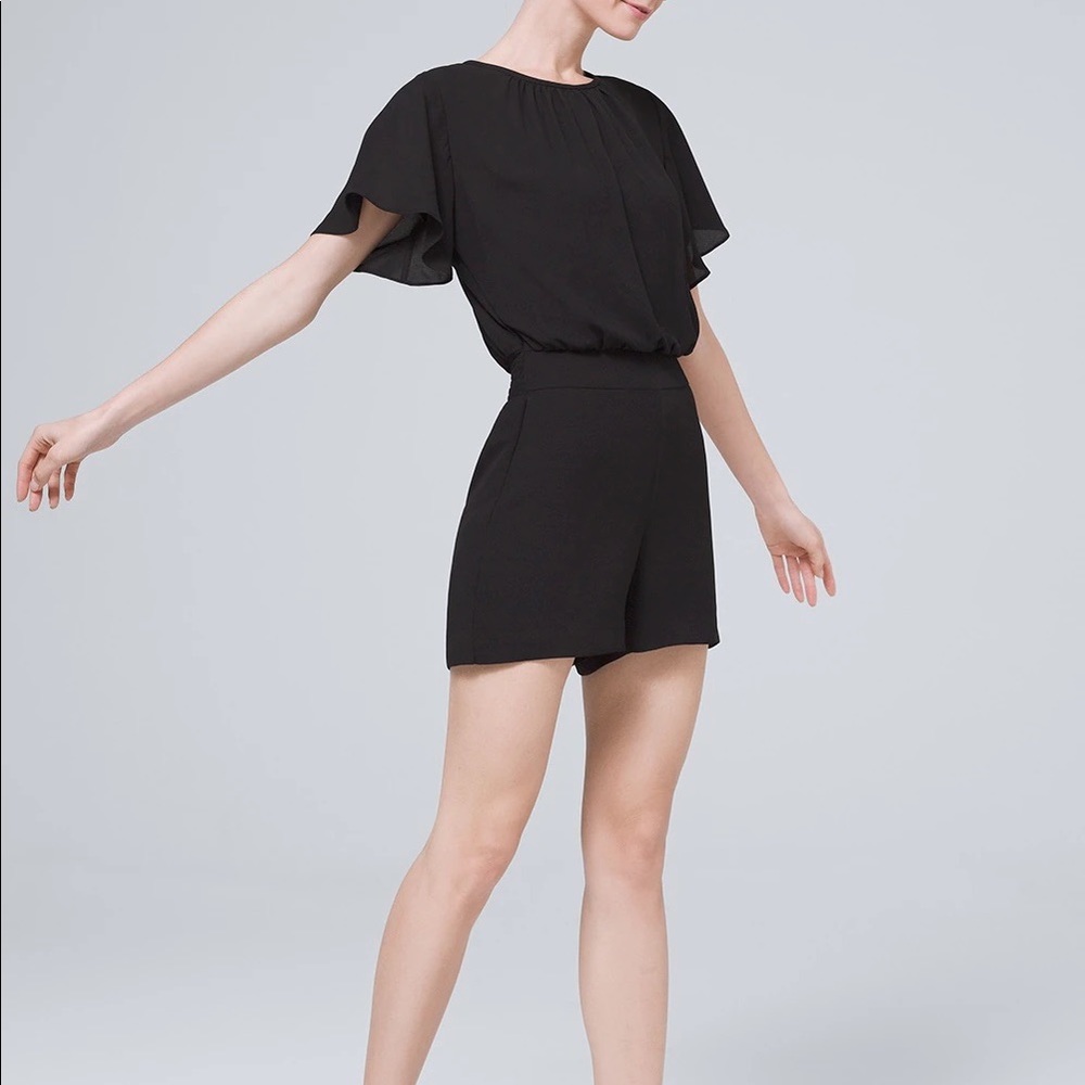 WHBM Size 2 Women's Black Flutter Sleeve Romper Smocked Waist Short NWOT Summer